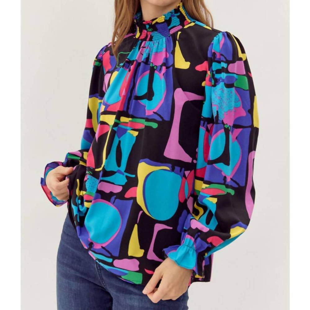 JODIFL Multicolor Abstract Print Long Sleeve Blouse